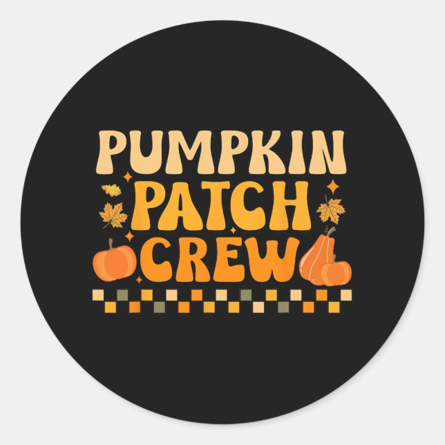 retro groovy pumpkin patch crew thanksgiving fall  classic round sticker (Front)