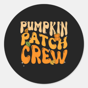 Retro Groovy Pumpkin Patch Crew Thanksgiving Fall  Classic Round Sticker