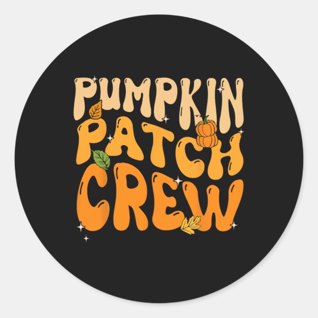 Retro Groovy Pumpkin Patch Crew Thanksgiving Fall  Classic Round Sticker (Front)