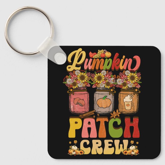 Retro Groovy Pumpkin Patch Crew Thanksgiving Fall  Key Ring (Front)