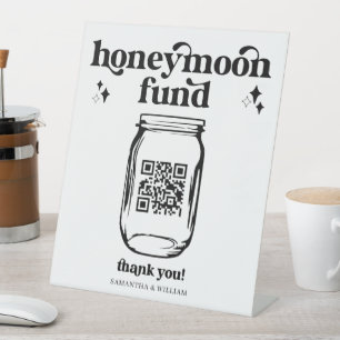 Retro Groovy QR Code Wedding Honeymoon Fund Sign