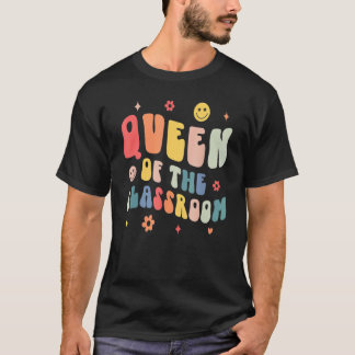 Retro Groovy Queen Of The Classroom Teacher Back T T-Shirt