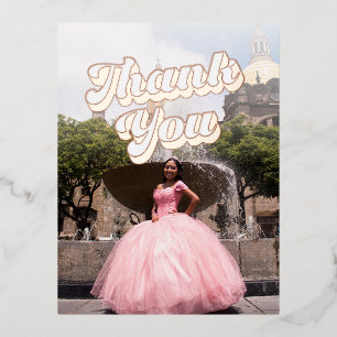 Retro Groovy Quinceañera Thank You Postcard