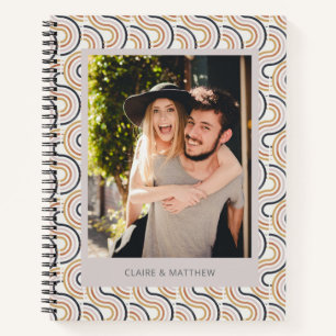 Retro Groovy Rainbow Photo Custom Couple Names Notebook