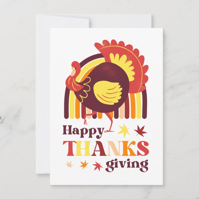 Retro Groovy Rainbow Turkey Fall Thanksgiving Card (Front)