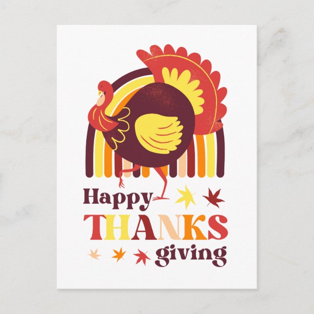 Retro Groovy Rainbow Turkey Fall Thanksgiving Postcard (Front)