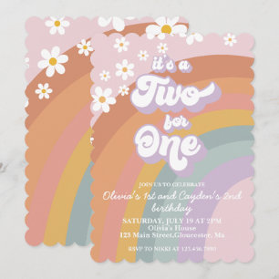 Retro Groovy Rainbow Two For One Invitation