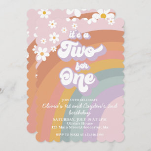 Retro Groovy Rainbow Two For One Invitation