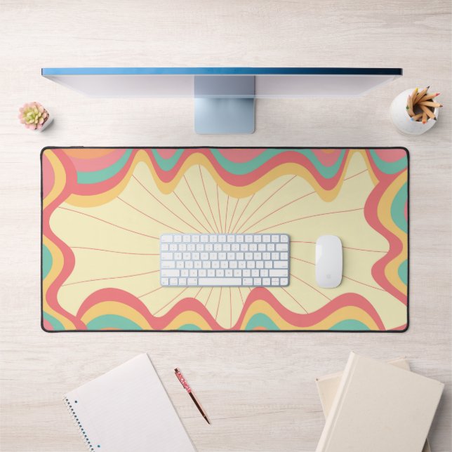 Retro Groovy Rainbow Waves Desk Mat (Office 1)