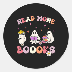 retro Groovy Read More Books Ghost Boo ghoul Fun H Classic Round Sticker