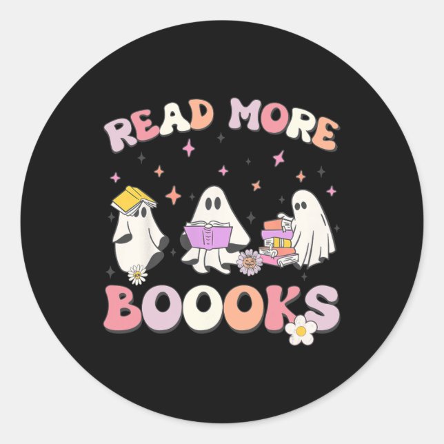 retro Groovy Read More Books Ghost Boo ghoul funny Classic Round Sticker (Front)