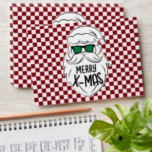 Retro Groovy Red Chequered Santa Claus Christmas Envelope