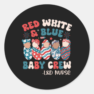 Retro Groovy Red White Blue  Classic Round Sticker