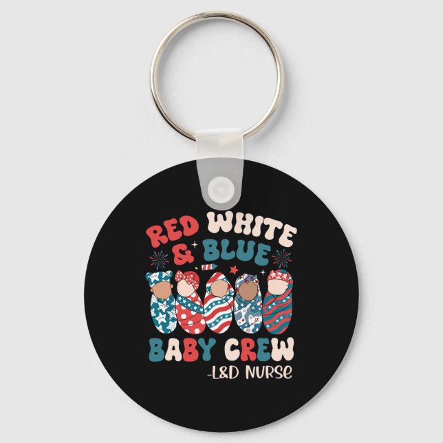 Retro Groovy Red White Blue  Key Ring (Front)