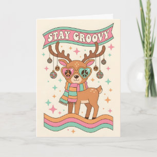Retro Groovy Reindeer Merry Christmas Holiday Card