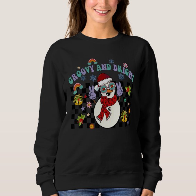 Retro Groovy Santa Hat Snowman  Christmas Sweatshirt (Front)