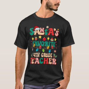 Retro Groovy Santa s Favorite 4th Grade Teacher Ch T-Shirt