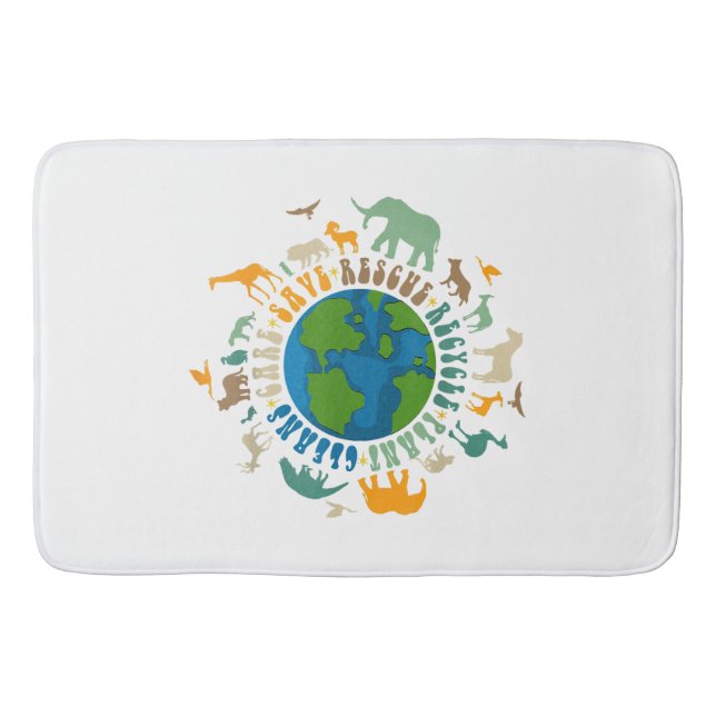 Retro Groovy Save Bees Rescue Animals Recycle Fun  Bath Mat (Front)