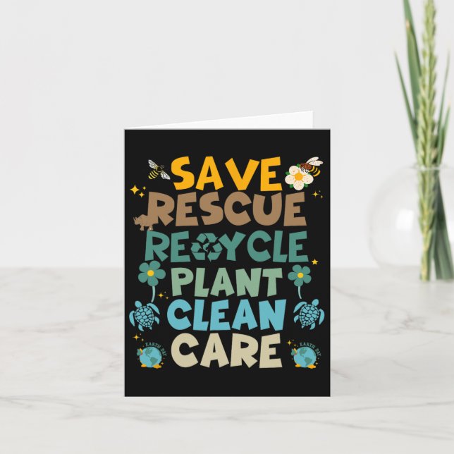 Retro Groovy Save Bees Rescue Animals Recycle Fun  Card (Front)