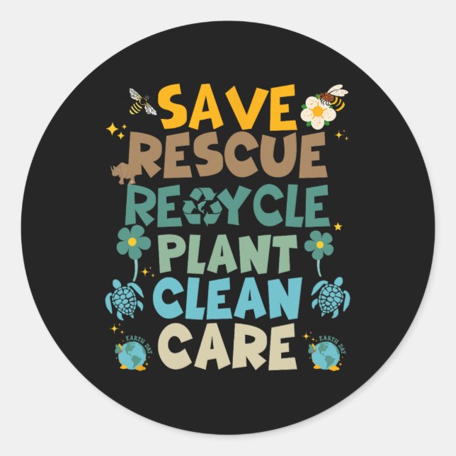 Retro Groovy Save Bees Rescue Animals Recycle Fun  Classic Round Sticker (Front)