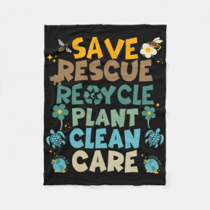 Retro Groovy Save Bees Rescue Animals Recycle Fun Fleece Blanket