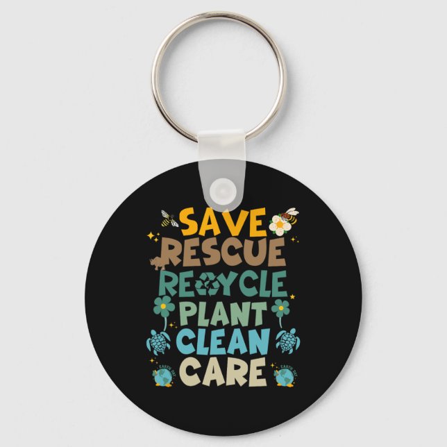 Retro Groovy Save Bees Rescue Animals Recycle Fun  Key Ring (Front)