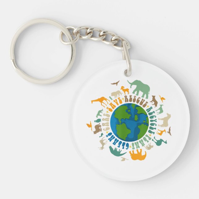Retro Groovy Save Bees Rescue Animals Recycle Fun  Key Ring (Front)