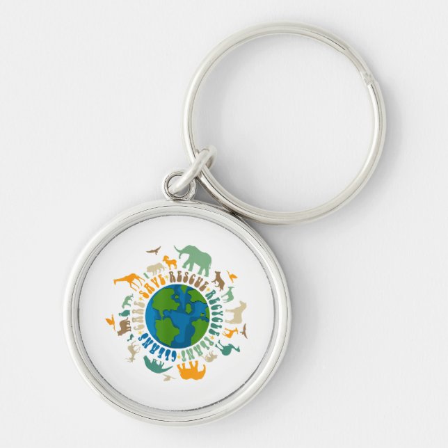 Retro Groovy Save Bees Rescue Animals Recycle Fun  Key Ring (Front)