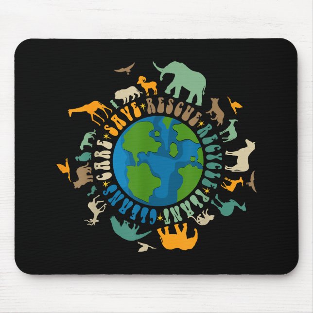 Retro Groovy Save Bees Rescue Animals Recycle Fun  Mouse Pad (Front)