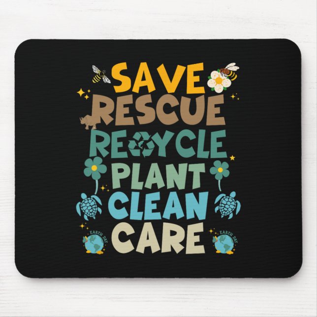 Retro Groovy Save Bees Rescue Animals Recycle Fun  Mouse Pad (Front)