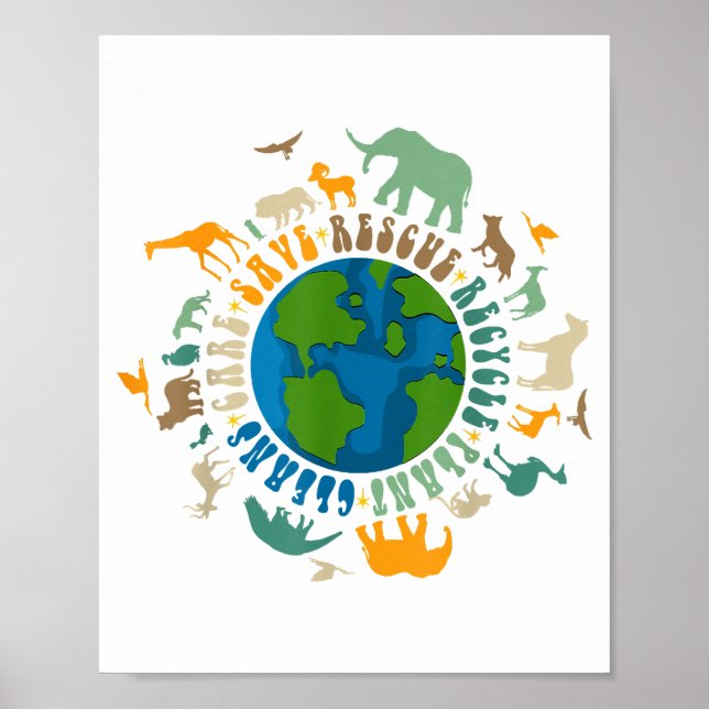 Retro Groovy Save Bees Rescue Animals Recycle Fun  Poster (Front)