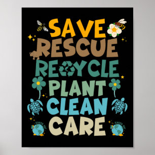 Retro Groovy Save Bees Rescue Animals Recycle Fun Poster