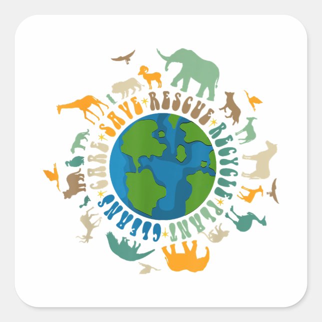Retro Groovy Save Bees Rescue Animals Recycle Fun  Square Sticker (Front)