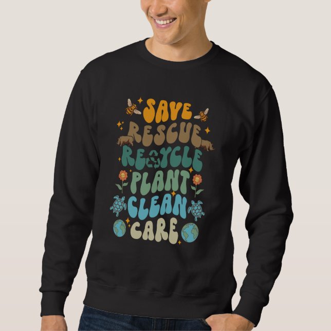 Retro Groovy Save Bees Rescue Animals Recycle Fun  Sweatshirt (Front)