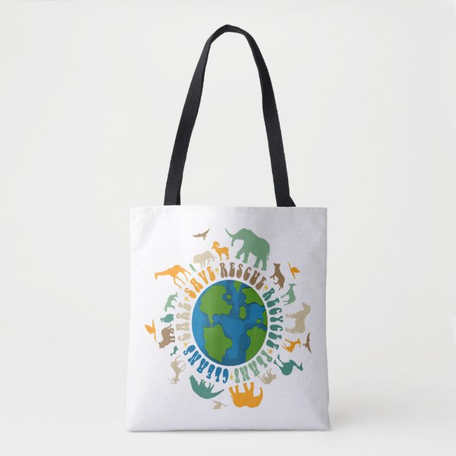 Retro Groovy Save Bees Rescue Animals Recycle Fun  Tote Bag (Front)