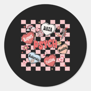 Retro Groovy School Psychologist Valentine's Day H Classic Round Sticker