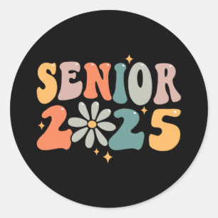 Retro Groovy Senior 25 Cl Of 2025 Graduation Smile Classic Round Sticker