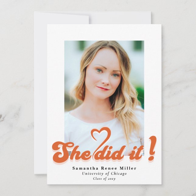 Retro Groovy She did it Cute 2 Photo Graduation  I Invitation (Front)