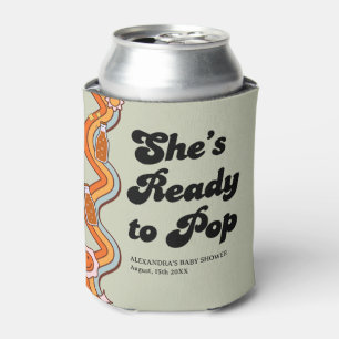Retro Groovy Shes Ready to Pop Sage Green Can Cooler
