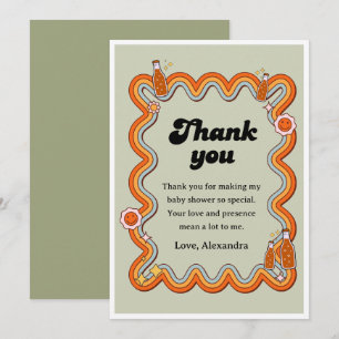 Retro Groovy Shes Ready to Pop Sage Green Thank You Card
