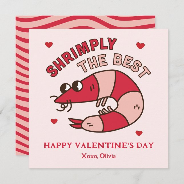 Retro Groovy Shrimply The Best kids Valentine's Card (Front/Back)