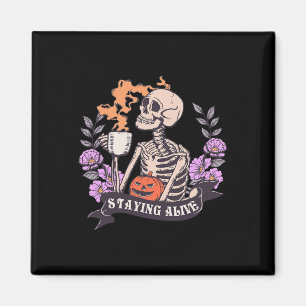 Retro Groovy Skeleton Staying Alive Coffee Hallowe Magnet