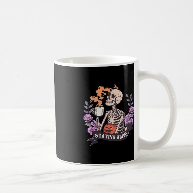 Retro Groovy Skeleton Staying Alive Coffee Hallowe Mug (Right)