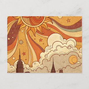 Retro Groovy Skyline New Year Poster Postcard