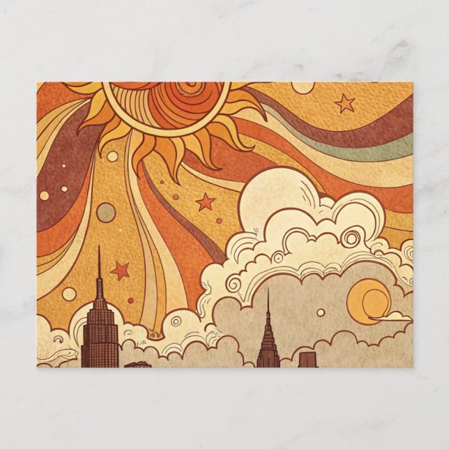 Retro Groovy Skyline New Year Poster Postcard (Front)