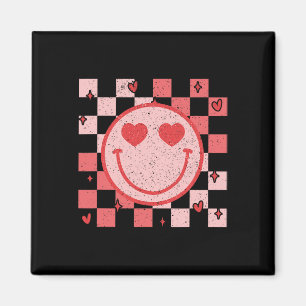 Retro Groovy Smile Face Chequered Valentine Men Wo Magnet