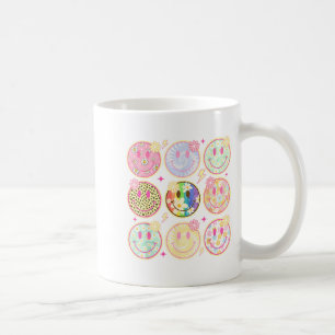 Retro Groovy Smile Face Flower Happy Face Checkere Coffee Mug