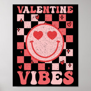 Retro Groovy Smile Face Valentine Vibes Men Women Poster