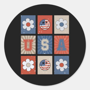 Retro Groovy Smiling Face America Freedom Independ Classic Round Sticker