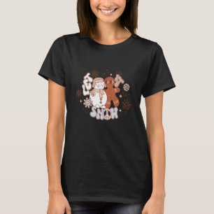 Retro Groovy Snowman And Gingerbread Man Let It Sn T-Shirt
